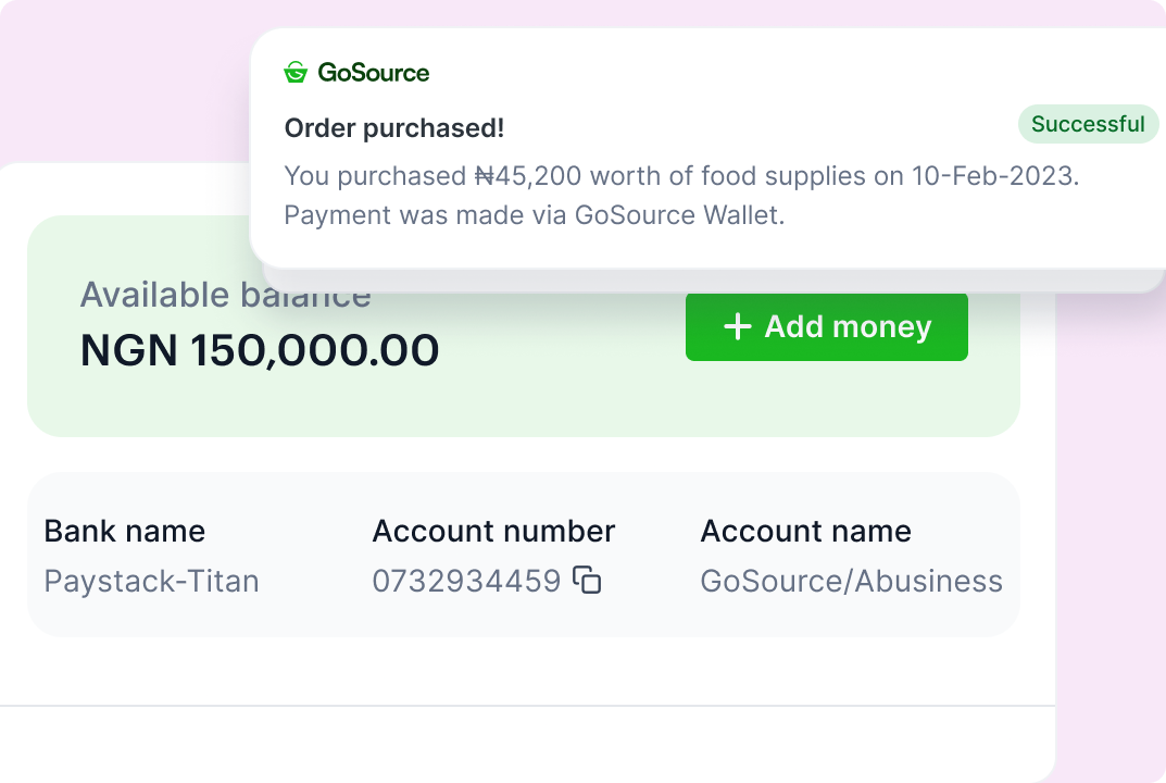 Wallet balance and order purchase confirmation